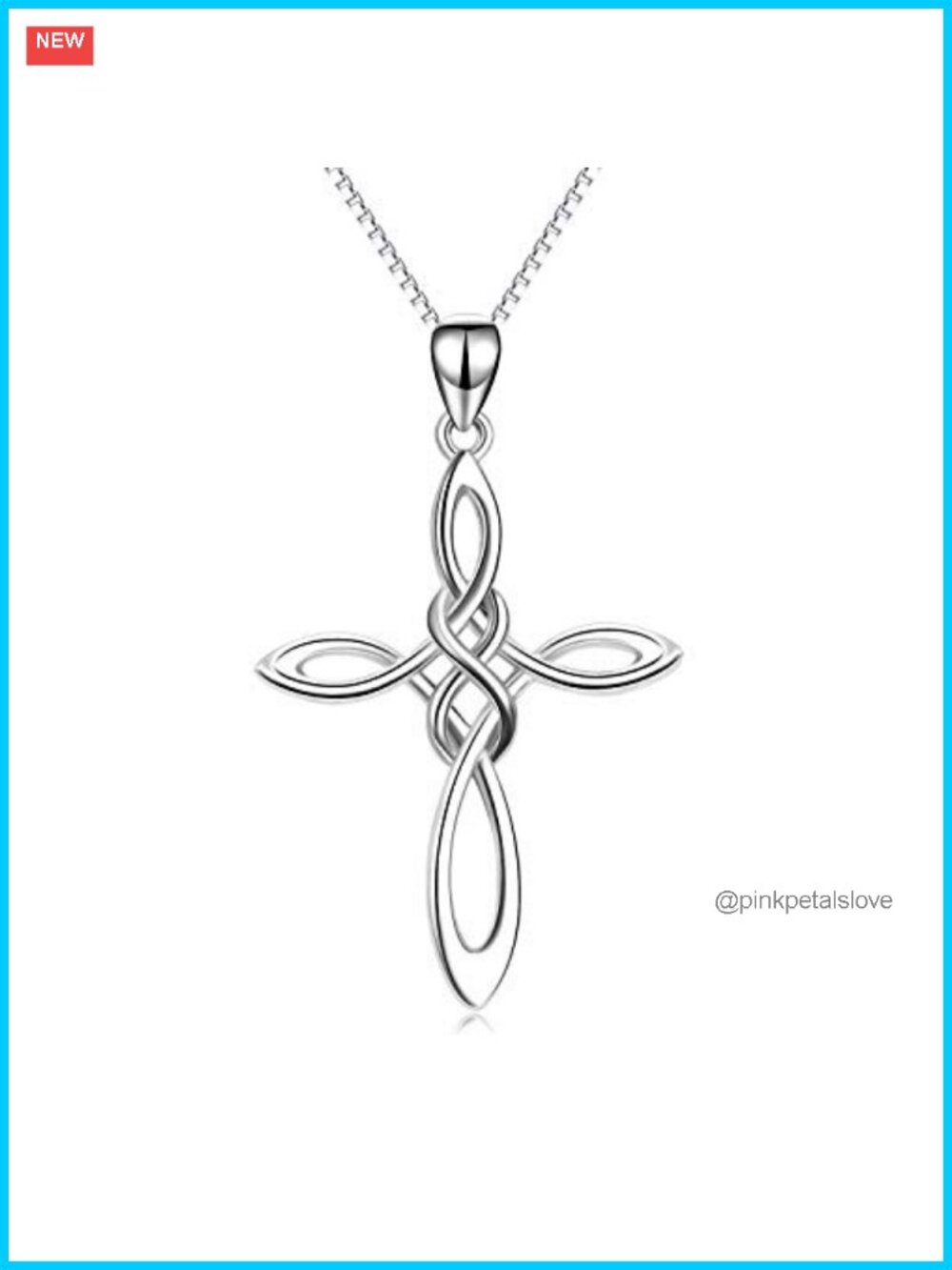Sterling Silver Celtic Knot Cross Necklace 18" Box Chain Religious Jewelry